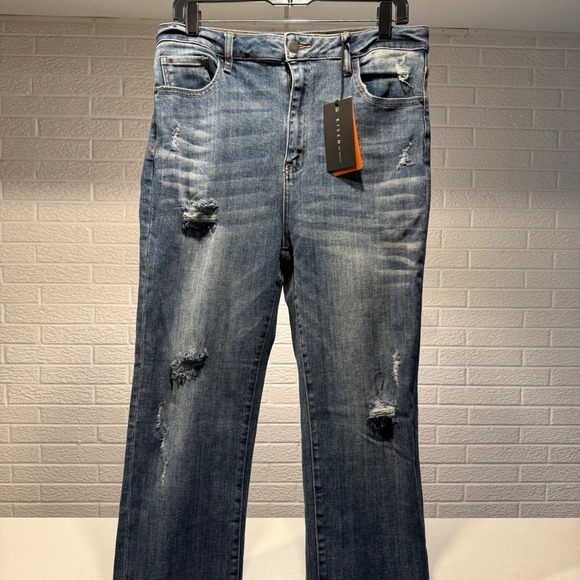 Risen Jeans Denim - RISEN Los Angeles Women's Vintage Washed Straight Leg Ripped Distressed Jeans